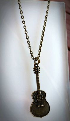 Antiqued Bronze Guitar Necklace - Brass Tone, Rock, Acoustic, Music Guitar Jewelry, Best Photo Background, Blue Background Images, Acoustic Music, Black Background Images, Gift For Music Lover