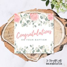 Congratulations on your baptism day. A pretty floral card that we can send to our new cherished JW sisters to share the joy and welcome them after their baptism. Details: The inside of this JW baptism congratulations card is blank and matte white, perfect for writing your congratulations message on. Measuring 6" square this baptism card comes complete with either a kraft brown or white envelope (depending on stock). All our greeting cards are sent in a cello bag & hard backed envelope for pr Jw Anniversary Card, Elder Thank You Cards Jw, Baptism Card Messages, Jw Baptism Cards, Dedication Card, Congratulations Message, 50th Anniversary Cards, Baptism Card, Third Anniversary