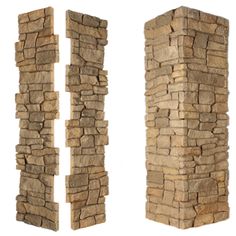 three tall stone pillars made out of different sizes and shapes, with the words dark brown on