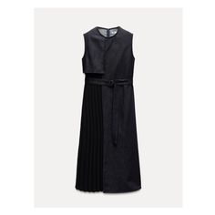 ZARA WOMAN COLLECTIONMidi dress made of 100% cotton. Sleeveless. Round neckline. Adjustable self belt with buckle. Pleated fabric appliqué. Invisible back zip closure. Denim Combination, Combination Dresses, Belt With Buckle, Waistcoat Dress, Jeans Cargo, Cardigan Sweater Dress, Shirt Blouses Tops, Pleated Fabric, Fabric Belt