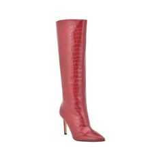 Guess Women's Dayton Stiletto Dress Boots Medium Red Croco Faux Leather 10m New Description: The Dayton Dress Boot Is An Iconic Silhouette From Guess. It Features A Chic Taper Toe And Knee High Shaft That Will Be Your Go To Fashion Boot This Fall. Heel Height - 3.35", Stiletto Heel Shaft Height - 13.98", Calf Circumference - 14.17" Shoe Width - Medium Pull-On Closure Suede Or Faux Leather Upper, Textile And Manmade Lining, Manmade Sole Pointy Toe Suede Or Faux Leather Spot Clean Imported ***Stoc Leopard Ankle Boots, Taupe Heels, Dress Boot, Gold Boots, Black Ugg Boots, Slouchy Boots, Velvet Boots, Leather Heeled Boots, Western Boots Women