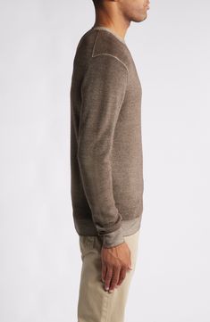 This crewneck sweater perfectly blends casual and elevated style with its contrasting ribbed trim and luxurious merino wool fabrication. 26 1/2" length (size Medium) Crewneck Long sleeves Ribbed cuffs and hem 100% merino wool Hand wash, dry flat Imported Casual Brown Polo Sweater With Ribbed Cuffs, Wool Crew Neck Polo Sweater For Layering, Brown Merino Wool Crew Neck Sweater, Merino Wool Polo Sweater With Crew Neck, Merino Wool Crew Neck Polo Sweater For Layering, Casual Wool Polo Sweater With Textured Knit, Merino Wool Polo Sweater With Ribbed Crew Neck, Merino Wool Polo Sweater With Ribbed Collar, Merino Wool Polo Sweater For Layering