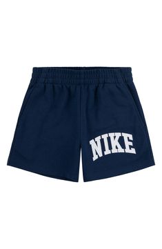 Soft and sporty, these logo-appliquéd sweat shorts made with breathable cotton feature handy pockets and keep your kid comfortable at playtime and down time. Elastic waist Front slant pockets 60% cotton, 40% polyester Machine wash, tumble dry Imported Kids Sportswear, Club Logo, Nike Kids, Midnight Navy, Sweat Shorts, Kids Shorts, Elastic Waist, Nordstrom, Elastic