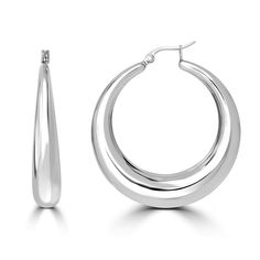 Stately Steel Graduated Puffed Hoop Earrings Substantial on the ear, yet easy to wear, this elegantly tapered hoop is bound to become one your grab-and-go faves.       Approx. 2"L x 1-3/4"W     Stainless steel     Pierced with shepherd's hook backs Shepherds Hook, Tour Outfits, The Ear, Hoop Earrings, Jewelry Earrings, Stainless Steel