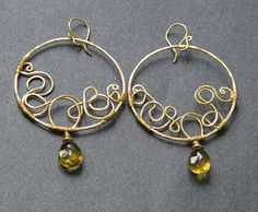 Nouveau 171 Hammered Squiggle Hoops by CalicoJunoJewelry on Etsy Gold Freeform Wire-wrapped Jewelry, Gold Wire Wrapped Freeform Jewelry, Gold Freeform Wire Wrapped Jewelry, Gold Freeform Earrings As Gift, Gold Freeform Earrings For Gift, Modern Gold Wire Wrapped Hoop Earrings, Gold Sterling Silver Wire Wrapped Hoop Earrings, Wire Crafts, Diy Earrings