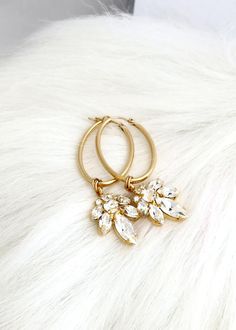 Bridal Hoop Earrings Gold Hoop Earrings Bridal Boho chic | Etsy Elegant Hoop Earrings For Celebration, Glamorous Small Hoop Earrings As Gift, Hoop Earrings For Pierced Ears For Celebration, Celebration Teardrop Hoop Earrings, Glamorous Hoop Earrings For Wedding, Small Hoop Metal Earrings For Wedding, Metal Hoop Earrings For Celebration, Clear Crystal Earrings, Earrings Gold Hoop