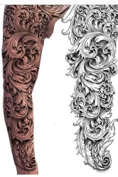 an intricate tattoo design on the arm and leg