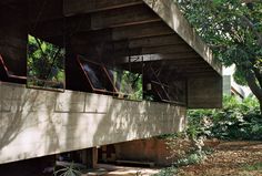 a large concrete structure sitting under a tree