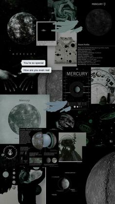 a collage of images with the moon and planets