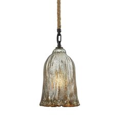 a glass bell hanging from a rope on a white background with the light turned off