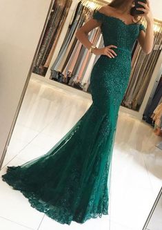 Green Mermaid Dress, Green Mermaid Prom Dress, Emerald Green Lace, Prom Dresses Off The Shoulder, Beaded Mermaid, Evening Wear Dresses, Pnina Tornai, Girls Formal Dresses, Burgundy Prom Dress