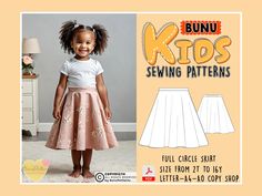 Toddler & Girls Skirt Sewing Pattern, Circle Skirt PDF Sewing Pattern, Girl's Semi Elastic Waist Sewing Patterns, 2T-16Y, Instant Download -This product is below knee girl skirt PDF pattern.  -After purchase, you will receive the product's documents via e-mail. It will be Zipped File. Open and download the file to your computer and 'Extract All'  -Find your size and sew it! When you purchase this pattern, you will receive a digital (pdf) sewing pattern and instructions. Once your payment process Girls Skirt Patterns, Long Skirt Pattern, Girls Long Skirts, Maxi Skirt Pattern, Skirt Sewing Pattern, Elastic Skirt, Skirt Sewing, Twirl Skirt, Girls Skirt