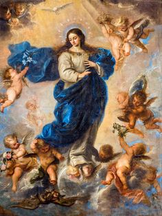 an image of the virgin mary surrounded by angels