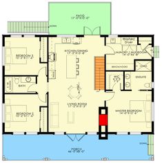 a floor plan for a house with two bedroom and an attached bathroom, living area