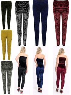 Product Specification Womens Full Length Crushed Velour Velvet Leggings Ladies Elasticated Stretch Pants Item Conditions: New Womens Full Length Crushed Velour Velvet Leggings  Ladies Elasticated Stretch Pants  Style: Velvet Legging Theme: Party Wear Pattern: Velvet Approx Length: Full Length Available Colors: Black, Green, Grey, Mustard, Royal Blue, Wine  Available Sizes: UK=12-26, US 8-22  Material: Velour Velvet  Garment Care: Machine Washable Easy Care Best Quality Product Made From Soft and Burnt Velvet Leggings, Velvet Garment, Thema Party, Rock Fashion, Velvet Leggings, Womens Leggings, Stretch Pants, Rock Style, Outfits With Leggings