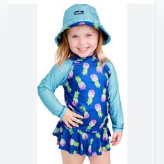 Uv Skinz Kids 4t 3piece Swimwear Set With Reversible Sun Hat Brand New Size 4t Color: Blue And Green Blue Swimwear With Upf 50+ For Playtime, Playful Outdoor Swimwear With Upf 50+, Playful Swimwear With Uv Protection For Outdoor, Playful Outdoor Swimwear With Uv Protection, Fun Blue Swimwear With Uv Protection, Casual Blue Swimwear For Play, Playful Blue School Sets, Playful Blue Sets For Winter, Playful Blue Long Sleeve Swimwear