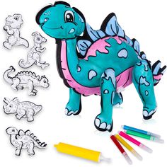 an image of a toy dinosaur with markers