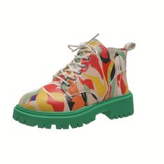 Take your style to the next level with these Women's Vibrant Print Boots. Featuring a lace-up platform, these casual hiking shoes provide versatile, cool and trendy style. With an elevated sole to ensure a comfortable fit, these shoes are the perfect addition to any wardrobe. Patterned Other Material Faux leather Occasion Comfort Heel Type Platform Heel Closure Lace up Toe Style Round toe Type Hiking-boots All-season Winter Printing Type Random Printing Item ID KM28982 Print Boots, Trendy Boots, Round Toe Shoes, Boot Print, Platform Ankle Boots, Comfortable Heels, Trendy Style, Trendy Shoes, Hiking Shoes