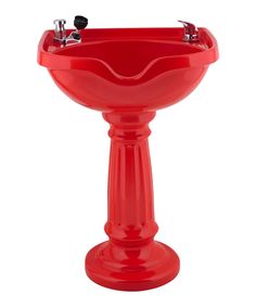 a red pedestal sink on a white background