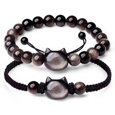 PRICES MAY VARY. Material and Design: each cat obsidian bracelet is crafted from quality obsidian, a deeply significant and protective stone; With bead diameters of about 0.31 inch/8 mm, 1 bracelet features a delightful cat's head charm surrounded by 20 obsidian beads, and the other integrates 2 obsidian stones hinged on a cat's head; Each symbol representing wealth and wisdom in Chinese Feng Shui, creating bracelets that exudes prosperity and protective qualities Color Symbolism and Holistic Ad Casual Friendship Bracelets With Black Beads As Gift, Black Beaded Braided Bracelet As Gift, Casual Black Beads Wristband Gift, Casual Black Friendship Bracelets With 8mm Beads, Casual Braided Bracelets With 8mm Beads For Gifts, Casual Braided Bracelets With 8mm Beads As Gift, Adjustable Black Beads Wristband Gift, Adjustable Crystal Bracelet With Black Beads As Gift, Black Braided Friendship Bracelets