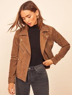 Check out the Veda Bad Suede Jacket from Reformation Classic Leather Jacket, Bootleg Jeans, Suede Fringe Jacket, Leather Moto, Suede Jacket, Leather Jackets Women, Women's Coats & Jackets