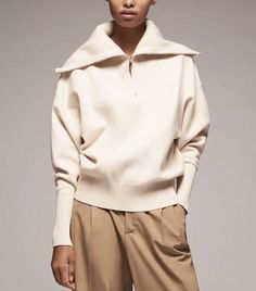 Zara Knit ZIP-UP Sweatshirt Quarter Zip Outfit, White Top Women, Collared Sweatshirt, Long Knit, Half Zip Sweaters, Long Sleeve Knit Tops, Knit Sweatshirt, Knit Mini Dress, Inspiration Mode