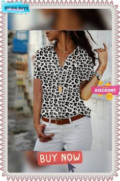 Glamorous Attractive Women's Printed V-neck Sleeve Blouses Leopard Print V-neck Blouse For Summer, Summer Leopard Print V-neck Blouse, Trendy Leopard Print V-neck Top, Trendy Leopard Print V-neck Blouse, Leopard Print, Sleeve Blouse, Top Blouse, Blouses, V Neck