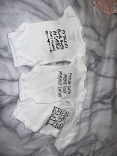 Funny onesies!! comes as a set Casual Onesie With Letter Print For Loungewear, White Cotton Bodysuit For Loungewear, Fun Fitted Cotton Bodysuit, Cute Fitted Onesie For Loungewear, Cute White Stretch Bodysuit, Casual Letter Print Bodysuit For Loungewear, Casual Bodysuit With Letter Print For Loungewear, White Stretch Cotton Short Sleeve Bodysuit, White Cotton Coming Home Outfit Sets