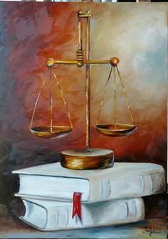 a painting of a balance scale on top of a book