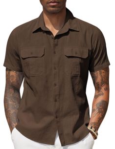 PRICES MAY VARY. 80%Cotton 20%Linen Button closure Hand Wash Only COTTON LINEN SHIRT --- The mens 2 pockets casual linen shirt is made of 80%cotton & 20%linen breathable, which is anti shrinkage，wrinkle free, no color fading and easy to clean. Lightweight shirt allows you to wear without any burden while easy to match, perfectly suitable for all seasons. SOILD REGULAR FIT SHIRT --- COOFANDY chambray untucked shirts features a Classic regular fit , button-down closure , turn-up collar , with two Guayabera Shirt, Linen Casual, Linen Short, Beach Shirts, Stylish Shirts, Summer Tops