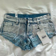 Brand New Silver Mini Denim Shorts Lovely Denim Argentina Mini Denim Shorts, Size 28 Jeans, Denim Shorts Women, Low Rise, Jean Shorts, Denim Shorts, Miami, Womens Shorts, Brand New