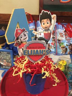 Paw Patrol Centerpieces by NiftyKreations1 on Etsy Paw Patrol Party Centerpieces, Paw Patrol Table Centerpieces, Paw Patrol Birthday Centerpieces, Diy Paw Patrol Birthday Decorations, Paw Patrol Diy Decorations, Paw Patrol Table Decorations, Diy Paw Patrol Decorations, Paw Patrol Centerpiece Ideas, Paw Patrol 4th Birthday Party