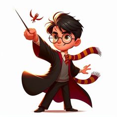 a harry potter cartoon character holding a wand