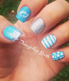 Baby shower nails Baby Boy Nails Designs, Baby Shower Nail Ideas, Baby Nail Art, Boy Nails, Shower Nails, Gender Reveal Nails, Tar Heel