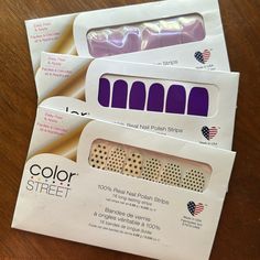 New In Package! Made In Usa Supercharged, Fashion Prague-Er, And Polka Dot.Com Each Package Includes 16 Strips, No Dry Time, Easy To Apply Street Makeup, Throwing Shade, Hue Color, Shine Nails, Nail Polish Strips, Icy Blue, Color Street Nails, Nail Wraps, Color Street