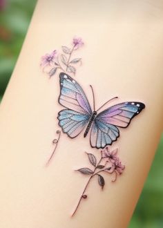 Butterfly Tattoo Hand, A Butterfly Tattoo, Tato 3d, Goat Tattoo, Colorful Butterfly Tattoo, Colour Tattoo For Women, Feminine Nature, Butterfly Tattoos On Arm