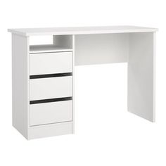 a white desk with two drawers on it