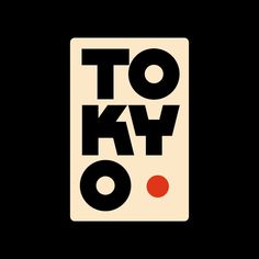 the words to kyo are in black and red on a white square with an orange dot