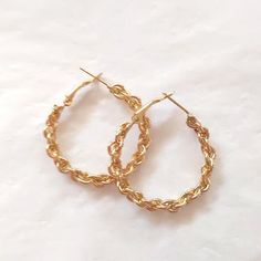 Gold Braided Hoop Earrings Pierced Lever Backing Fashion Jewelry Gold Tone Approximately 1 1/4" (See Photo) Ask Any Questions Before Purchase Small Hoop Metal Wrap Earrings, Everyday Metal Hoop Wrap Earrings, Everyday Wire Wrapped Hoop Earrings, Clip-on Hoop Earrings As Gift, Gold Wire Wrapped Hoop Earrings, Everyday Small Hoop Earrings Wire Wrapped, Adjustable Gold Hoop Wrap Earrings, Adjustable Metal Hoop Wrap Earrings, Clip-on Hoop Earrings