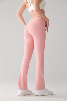 What makes these high waisted bootcut style leggings so great? It’s the winning combination of quality materials and affordable pricing. The bootcut leggings feature a baby flare style that are made with non-sheer fabric so you can be confident as you hit the gym or run errands. The moisture-wicking technology makes sure you stay cool and comfortable all day long. The full-length bootcut legging with baby flare detail elongates your legs and helps you look on trend whether you’re wearing your fa Spring Flared Yoga Pants, Spring Yoga Flare Leggings, Solid Color Stretch Bottoms With Flared Hem, Chic High Stretch Solid Color Yoga Pants, Chic High Stretch Solid Yoga Pants, Pink 4-way Stretch Leggings, Spring Stretch Flare Activewear, Spring Flare Stretch Activewear, Stretch Flare Activewear For Spring