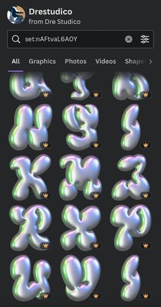 the alphabet and numbers are made up of iridescent colors, which can be used to spell out letters