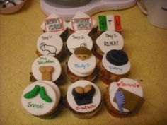 cupcakes decorated with different types of food