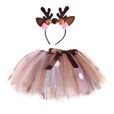 Color: 1, Kid Size: M(5-6Y) Animal Costumes For Girls, Tutu Skirt Outfit, Tutu En Tulle, Reindeer Costume, Jungle Safari Birthday, Antler Headband, Girl Tutu Skirt, Fancy Dress Up