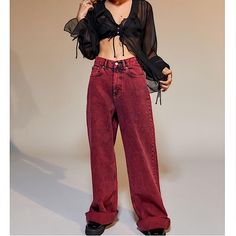 New With Tag. Rigid Denim. Huge 90s Y2k Throwback And A Gorgeous Cherry Red. Can Be Cuffed At The Bottom Or Let Loose. Drama Student Outfit, Extra Baggy Jeans, Cherry Red Color, Skater Fit, Baggy Jean, Urban Outfitters Jeans, Skater Jeans, Bdg Jeans, People Brand