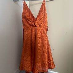 Lucy In The Sky Dress In A Beautiful Rust Orange Color. Never Worn. Perfect For Homecoming. Orange Sundress Mini Dress For Party, Orange Party Sundress, Dark Orange Dress, Orange Homecoming Dresses, Lucy In The Sky Dress, Sky Dress, Orange Satin, Lucy In The Sky, Semi Formal Dress