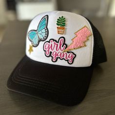 Super Cute Handmade Hat. 4 Patches And A Plant Pin. Playful White Trucker Hat For Spring, White Snapback Mini Hats For Spring, Casual White Brimmed Snapback Hat, Cute Adjustable Black Baseball Cap, Cute White Hat, One Size, Cute Black Baseball Cap, Cute Adjustable Snapback Hat For Spring, Cute Spring Snapback Hat, White Playful Adjustable Hat