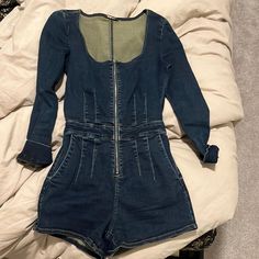 Worn Once! Denim Romper, Free People Pants, Pant Jumpsuit, Jumpsuit Romper, Free People, Color Blue, Size 2, Pants For Women, Rompers