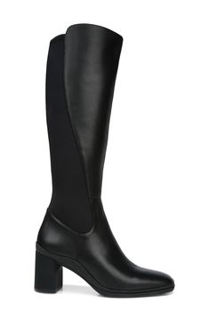 Stretchy contrast fabric on the calf and a square toe highlight this waterproof boot set on a block heel and contoured footbed with cushioned support. Style Name:Naturalizer Axel Waterproof Knee High Boot (Women). Style Number: 6105224. Modern Boots With Reinforced Heel In Polyurethane, Square Toe Boots With Reinforced Heel, Medium Width Boots With Reinforced Heel, Wide Calf High Ankle Synthetic Heeled Boots, Fitted Synthetic Boots With Block Heel, Wide Calf High Ankle Heeled Boots In Synthetic, Synthetic Block Heeled Boots With Padded Heel, Wide Calf High Ankle Synthetic Boots, Fitted Ankle Boot In Synthetic Material