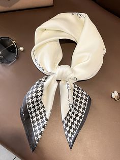 Houndstooth Shawl & Scarf BEIGE-One_size Luxury Women's Scarf, White Luxury Silk Scarf, Luxury White Silk Scarf, Luxury Beige Silk Scarf, Silk Scarf Outfits, Kenzo Wallpaper, Silk Scarf Outfit, Scarf Outfits, Houndstooth Scarf