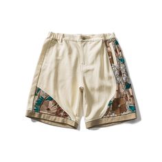 PANELED EMBROIDERED STRAIGHT-LEG KNEE LENGTH SHORTS BRIT STYLE CASUAL & LOOSE – guochao3928 Casual Beige Pants With Built-in Shorts, Summer Khaki Shorts With Patch Pockets, Retro Wide Leg Cotton Shorts, Beige Wide Leg Shorts With Elastic Waistband, Beige Wide-leg Shorts With Elastic Waistband, Beige Bermuda Shorts With Side Pockets, Beige Bermuda Bottoms With Side Pockets, Trendy Beige Wide-leg Shorts, Summer Streetwear Bottoms With Patch Pockets